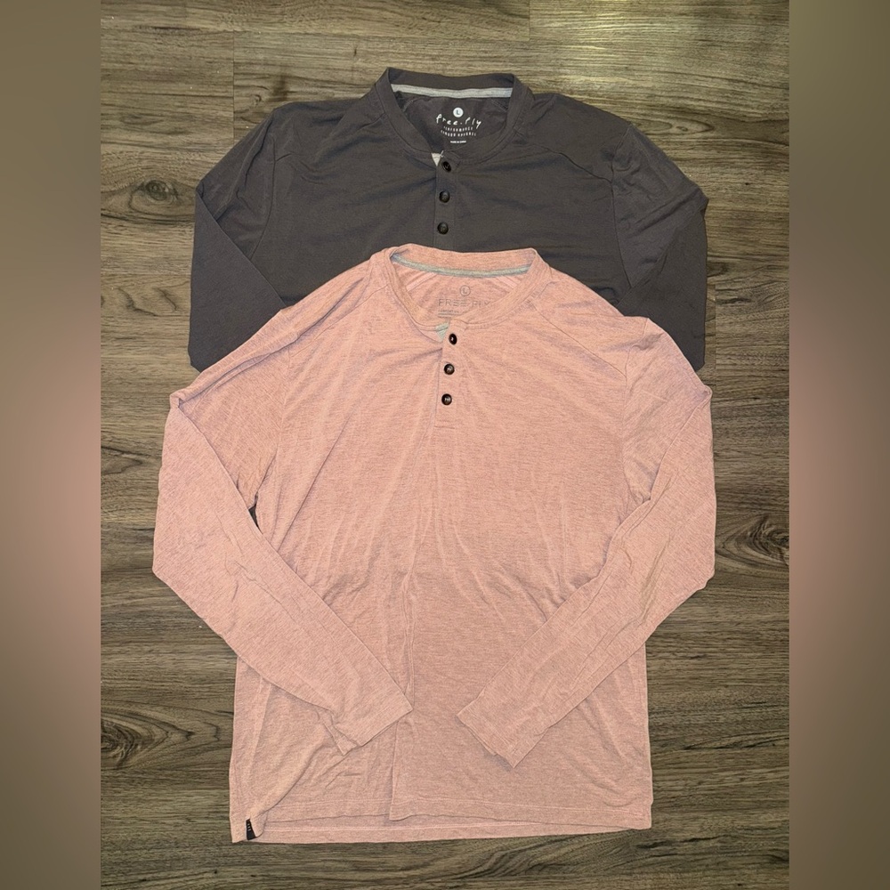 Free Fly Henley Set Of 2 men's Large Performance Bamboo Long Sleeve